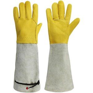 Long Leather Gardening Gloves Grey Thorn-Proof Gauntlet Yard Protective Work